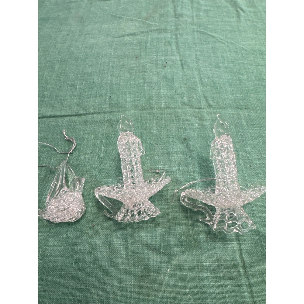 3 Vintage Hand-Blown Spun Glass Ornaments - Bird &‎ 2 Candles